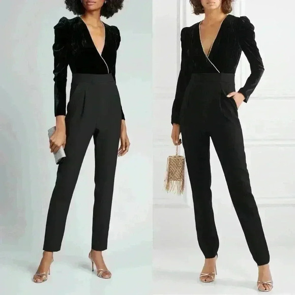 NWT Veronica Beard Cleo Crystal-embellished Velvet Crepe Jumpsuit Size … - Picture 4 of 14